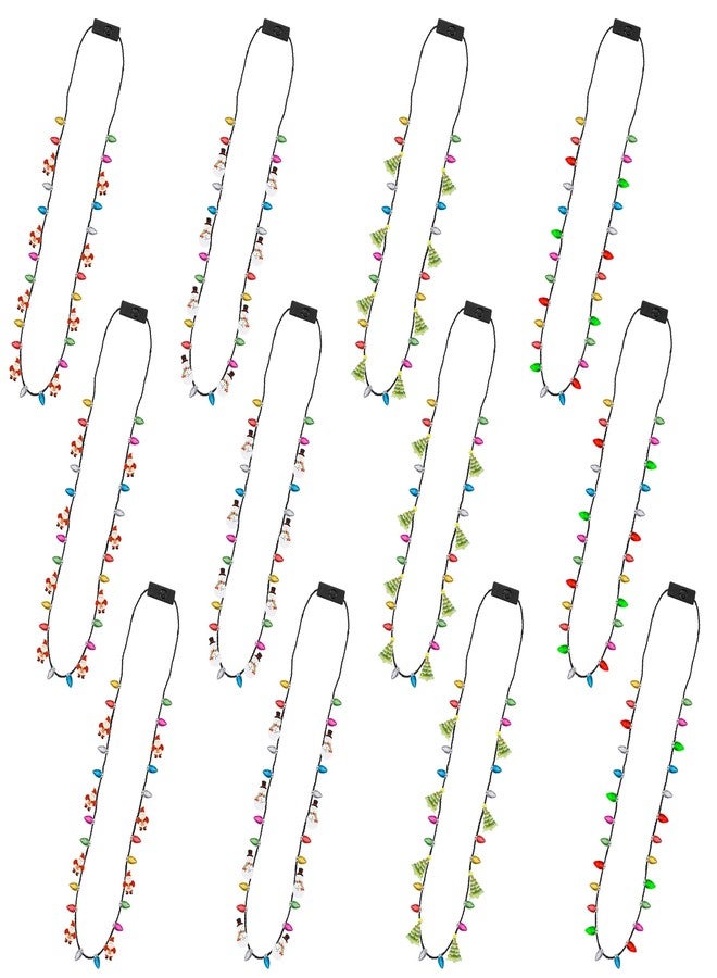 EOBOH 12pcs Christmas Necklaces Party Favors Women Men, Glowing Bulb Light Tree Santa Candy Cane Xmas Necklaces, 3 Modes Colorful Ugly Christmas Xmas New Year Eve Party Supplies - Image 1